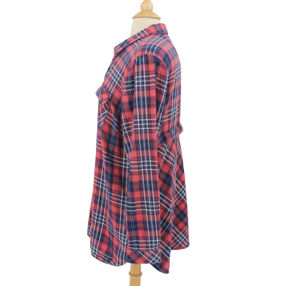 J Jill Denim Plaid Flannel Shirt Large Pink Blue Long Sleeve - Picture 2 of 10
